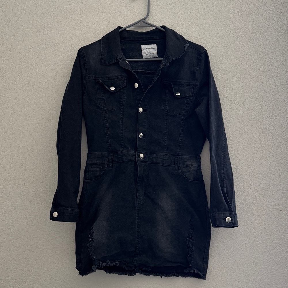 Black Denim Button-Up Dress